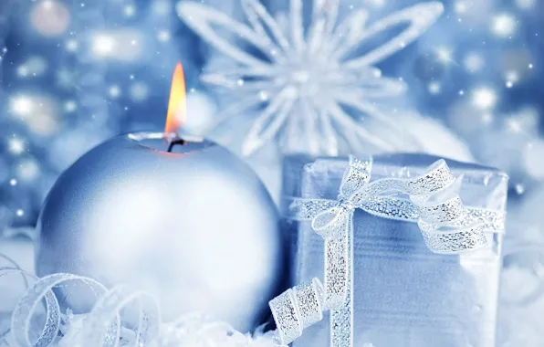 Подарок, свеча, голубая, Снежинка