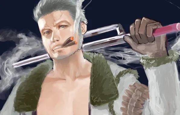 Дым, меч, арт, мужчина, Аниме, сигары, Anime, One Piece