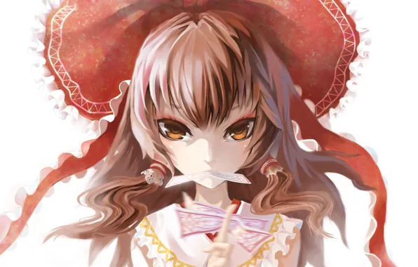Взгляд, девушка, рука, touhou, art, печать, hakurei reimu, madyy