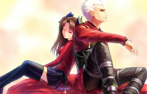 Девушка, аниме, арт, кулон, парень, цепочка, двое, fate stay night