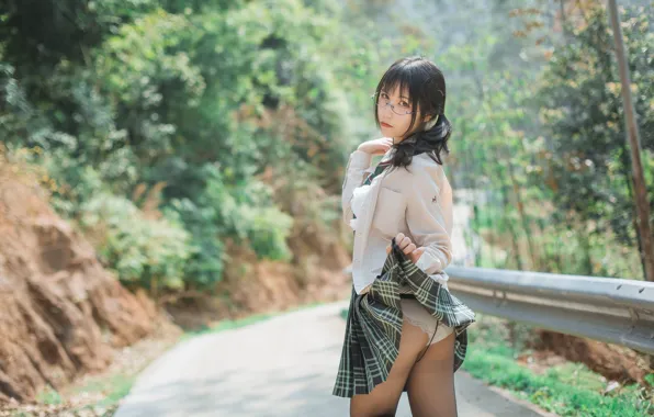Beautiful, Asian, Model, pretty, Woman, Road, Glasses, Outdoor