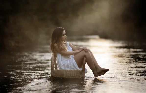 Картинка девушка, река, кресло, Laulights