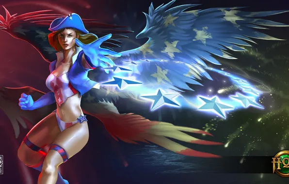 Девушка, звезды, тело, крылья, обнаженная, Heroes of Newerth, Lady Liberty, Moon Queen