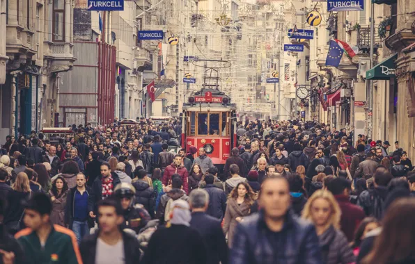 Street, people, Istanbul, crowd, Turkey, tram, cityscape, everyday life