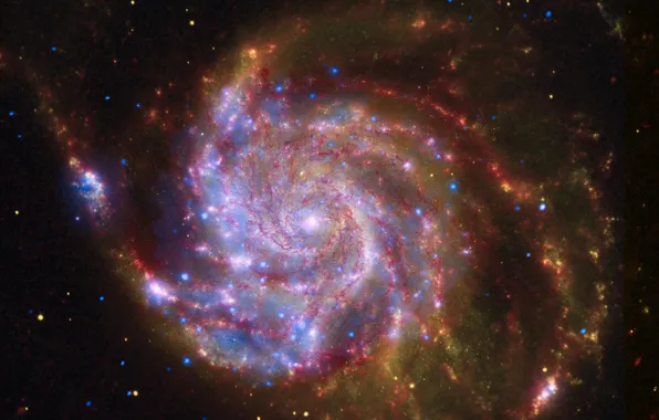 Картинка космос, галактика, спиралька, свет во тьме, красная галактика