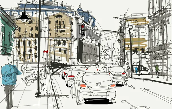 Картинка город, улица, рисунок