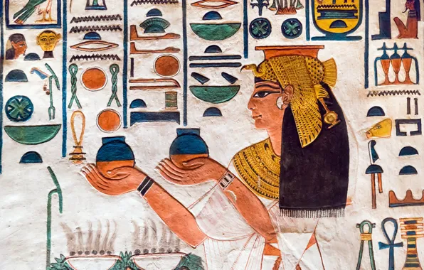 Стена, краски, Египет, древность, Иероглифы