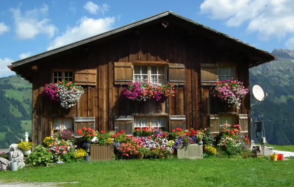 Дом, Австрия, цветочки, горшки, Austria, Форарльберг, Vorarlberg