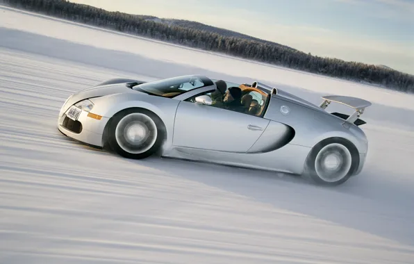 Картинка зима, скорость, Bugatti, Veyron, бугатти, winter, speed, вейрон