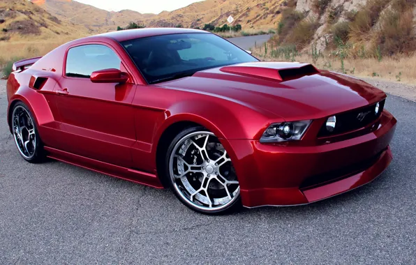Картинка Red, Tuning, Wide Body Kit, Rims, Ford Mustang GT
