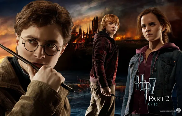 Картинка рон, гарри, Harry Potter Deathly Hallows Part II, Гарри Поттер Дары смерти Часть II, гермиона
