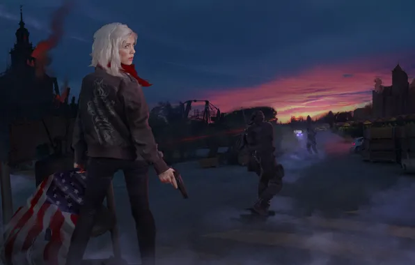 Картинка девушка, война, флаг, Homefront The Revolution