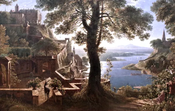 Картинка картина, художник, Château en bordure de fleuve, Castle riverside, Karl Friedrich Schinkel