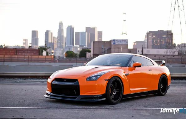 Картинка nissan, gtr, city, ornge