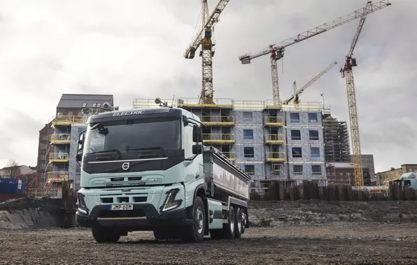 Картинка Стройка, Volvo, Дом, Грузовик, Краны, Volvo FMX Electric, Универсальный грузовик, Versatile truck