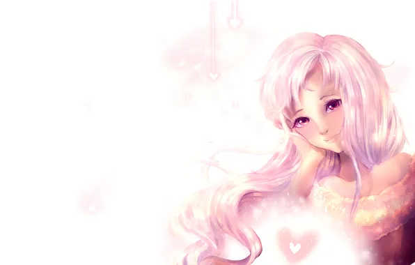 Картинка улыбка, Девушка, сердечки, розовые волосы