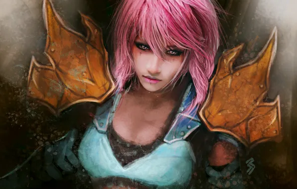 Взгляд, девушка, игра, арт, Final Fantasy, розовые волосы
