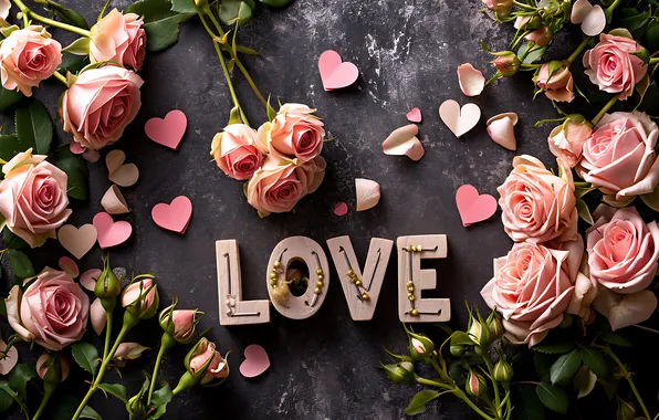 Картинка любовь, цветы, романтика, сердце, розы, love, happy, День святого Валентина