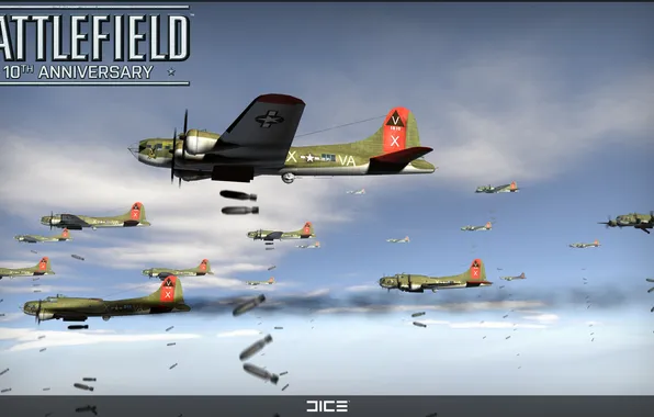 Картинка самолеты, вторая мировая, DICE, снаряды, юбилей Battlefield, Battlefield 1942, ten years