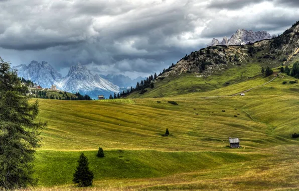 Облака, пейзаж, горы, природа, фото, Альпы, луг, Италия
