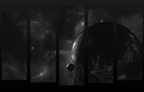 Картинка космос, планеты, черно-белое