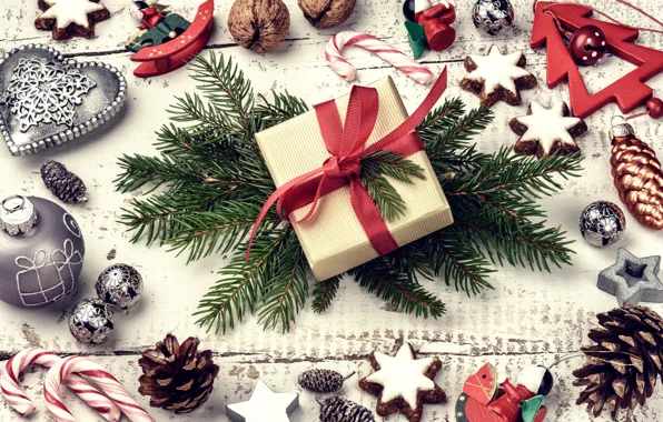 Картинка украшения, елка, Новый Год, печенье, Рождество, подарки, орехи, happy
