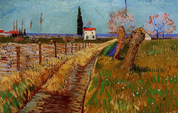 Картинка Винсент ван Гог, a Field with Willows, Path Through