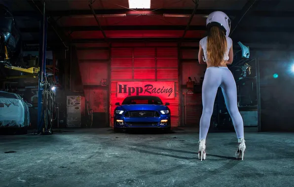 Mustang, Ford, Girl, Legs, Blue, Racing, Helmet, 2015
