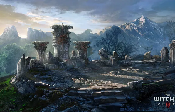 Картинка горы, арт, памятник, ведьмак, The Witcher 3: Wild Hunt