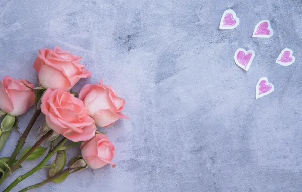 Картинка любовь, цветы, розы, букет, сердечки, love, розовые, бутоны