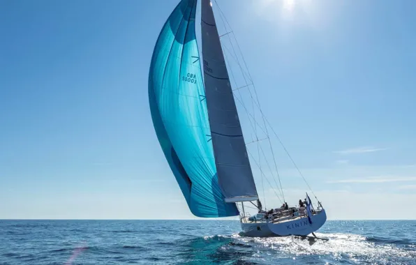Море, путь, движение, яхта, паруса, sailing back side view