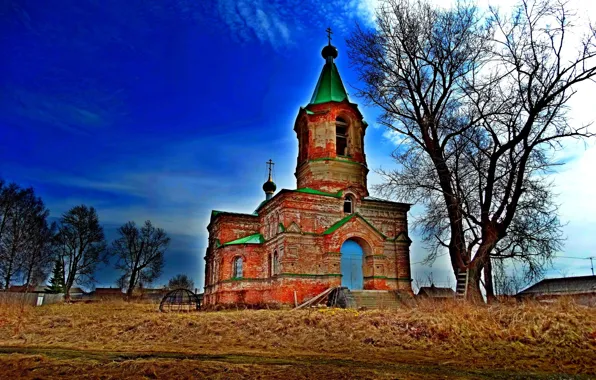 Деревня, церковь, посёлок, купола, колхоз