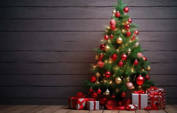Картинка украшения, шары, елка, Новый Год, Рождество, подарки, golden, new year