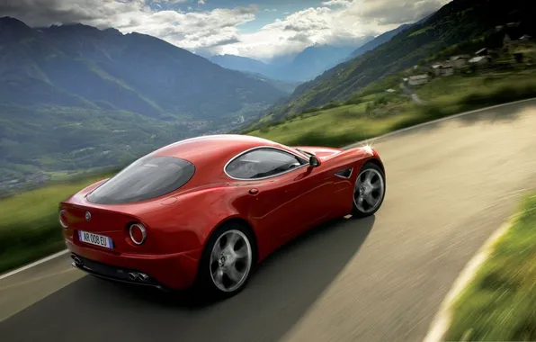 Car, машина, авто, Alfa Romeo, красная, 8c Competizione