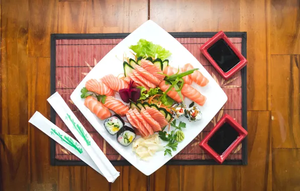 Food, sushi, chopsticks, sake