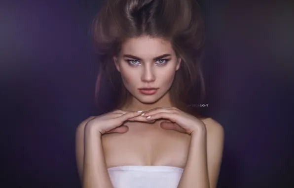 Взгляд, девушка, лицо, фон, волосы, портрет, руки, Alexander Drobkov-Light