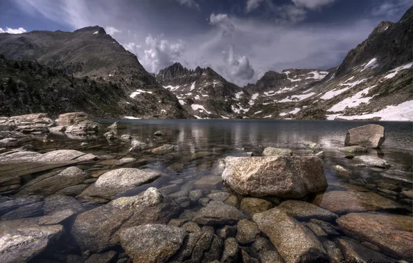 Картинка вода, горы, природа, озеро, камни
