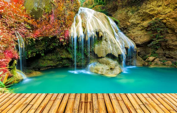 Картинка парк, водопад, Таиланд, мостки