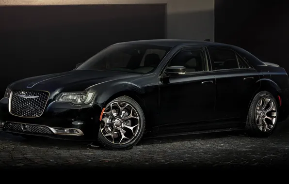Машина, Chrysler, чёрная, седан, диски, black, сбоку, колёса
