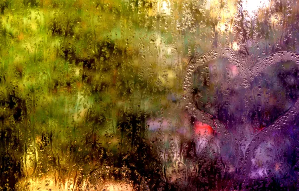 Картинка стекло, вода, капли, огни, дождь, окно, ливень, потоки