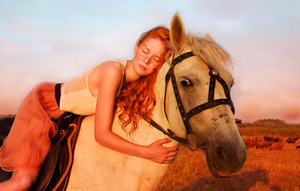 Картинка настроение, конь, лошадь, девочка, рыжая, рыжеволосая, Инна Донцова