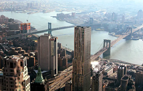 Мост, city, город, улица, дома, Нью-Йорк, небоскребы, Бруклин