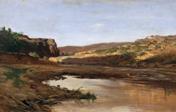 Картинка пейзаж, картина, Карлос де Хаэс, Пруд около Харабы в Арагоне