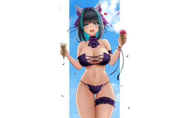 Girl, sexy, cleavage, boobs, anime, blue eyes, beautiful, short hair