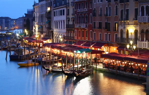 Картинка city, город, lights, Италия, Венеция, канал, Italy, night