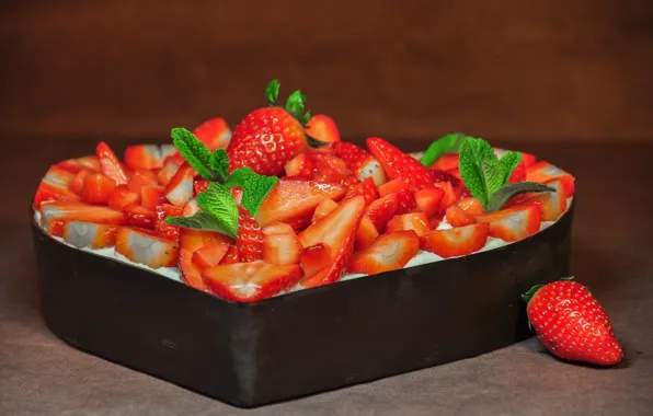 Картинка клубника, пирог, мята, крем, десерт, сладкое