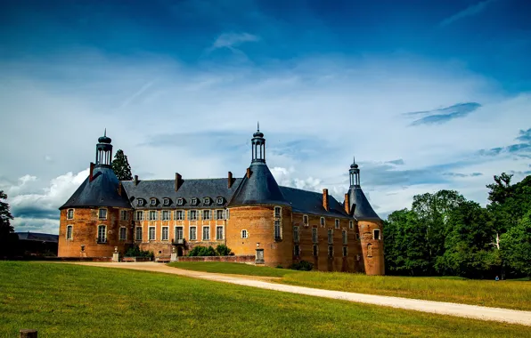 Деревья, природа, замок, Франция, France, Saint Fargeau