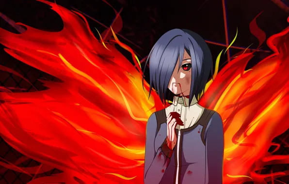 Dark, fire, flame, girl, blood, game, monster, anime