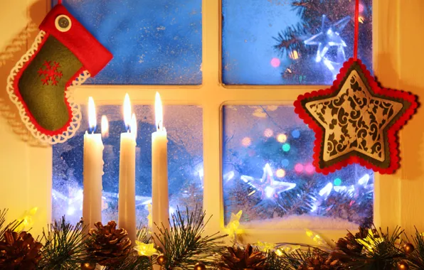 Картинка зима, снег, Новый Год, Рождество, light, Christmas, night, window