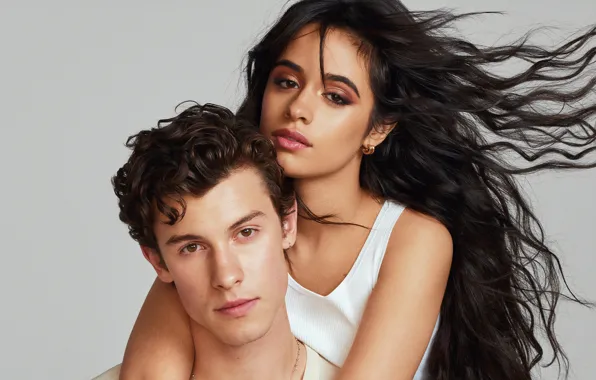 Картинка взгляд, парень, волосы, Camila Cabello, девушка, Shawn Mendes, объятия